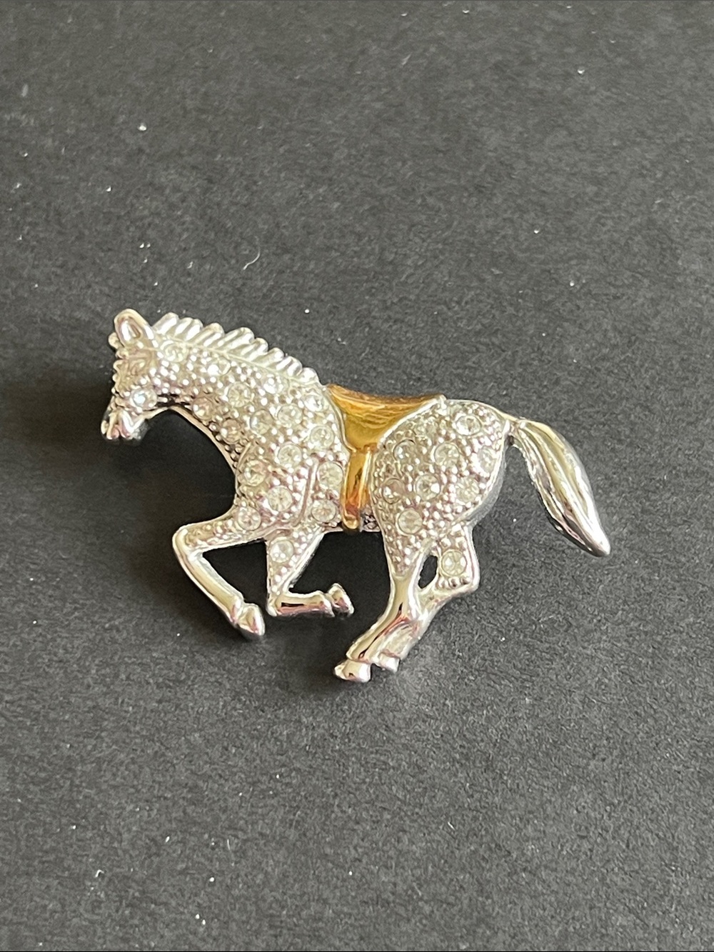 Vintage Rhinestone Horse Brooch: Signed Roman Gold & Silver Tone Pin